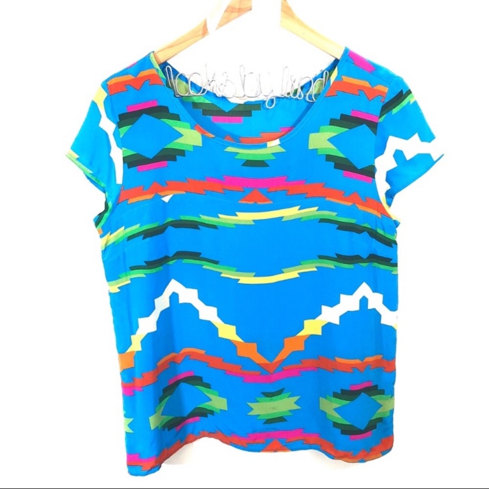 Amanda Uprichard Silk Colorful Southwest Print Top